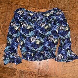 Quotation Women’s Blue Floral Off-Shoulder Blouse Size XS